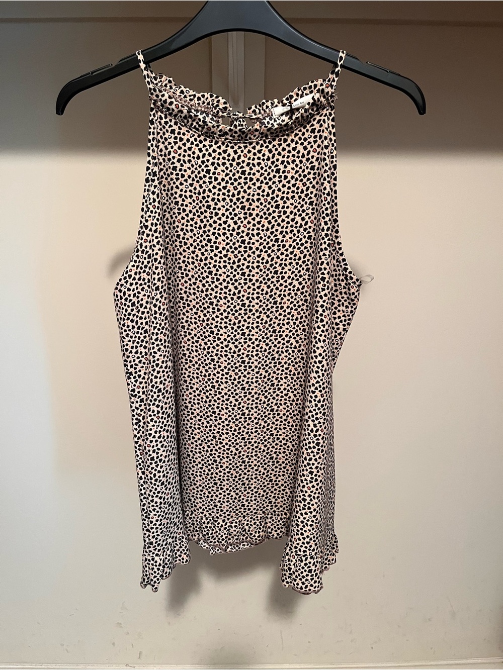 12 Pm By Mon Ami Cream and Black Tiny Leopard Print Halter Camisole